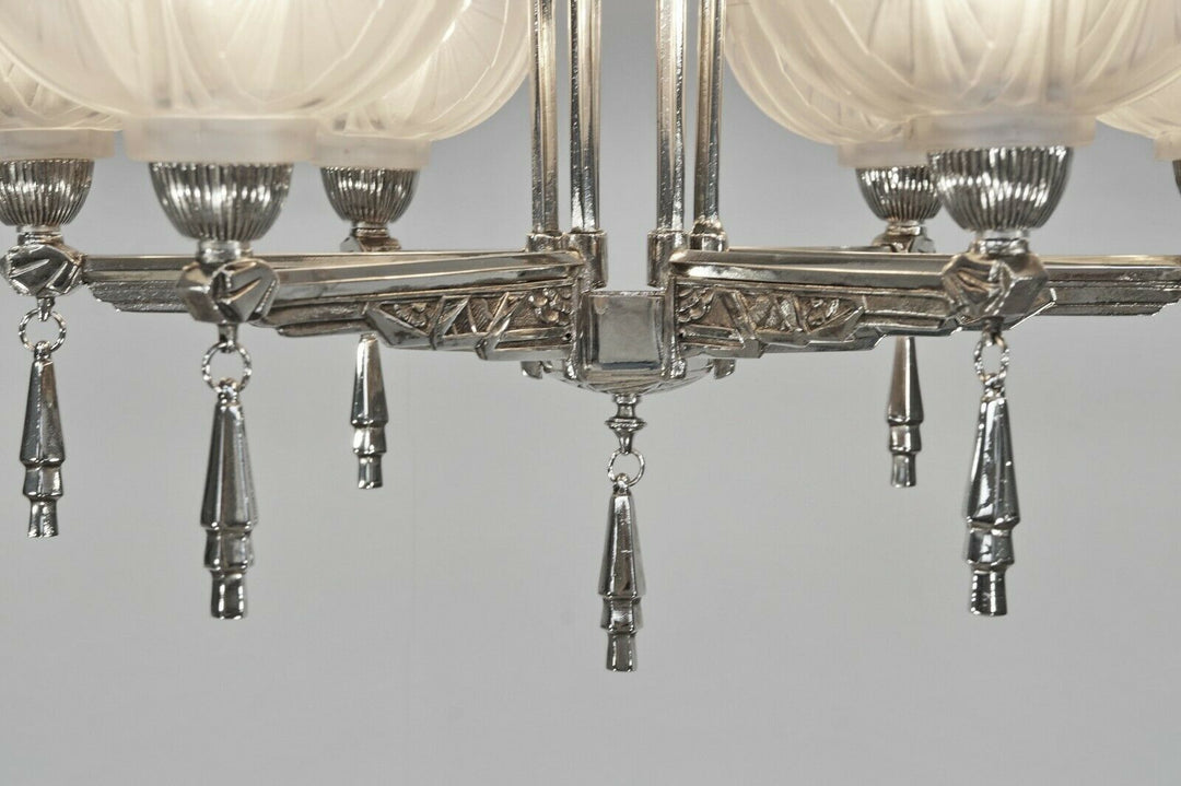 JEAN GAUTHIER (EJG) : FRENCH 1930 ART DECO CHANDELIER ... lamp muller era France