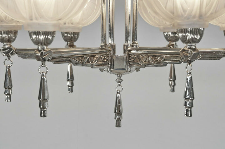 JEAN GAUTHIER (EJG) : FRENCH 1930 ART DECO CHANDELIER ... lamp muller era France