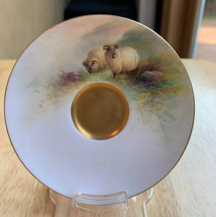 ロイヤルウースター、手描き羊柄カップ ＆ ソーサー、E. バーカー 1913年