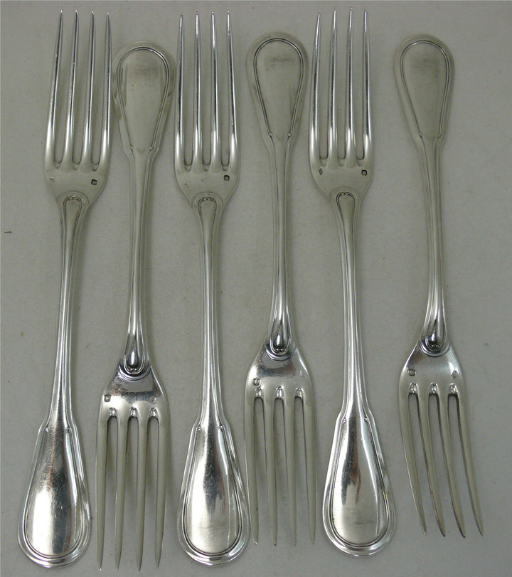 6 belles fourchettes, argent massif, Minerve, Puiforcat, excellent état.