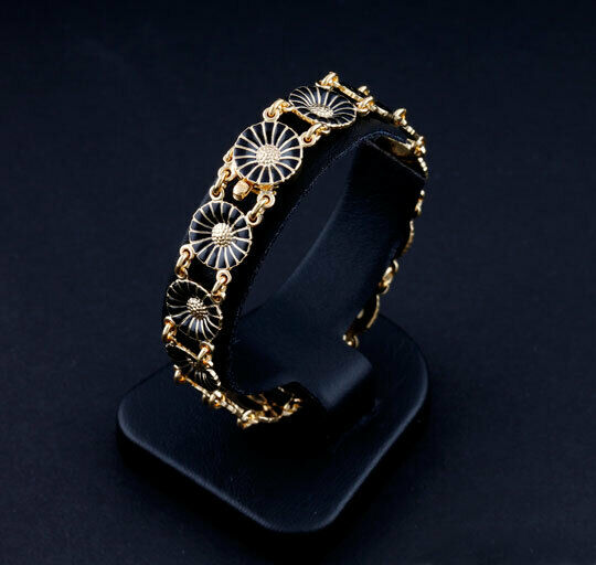 ジョージジェンセン　スターリングシルバー　金メッキ ブレスレット　ブラックエナメル　デイジー　3530909