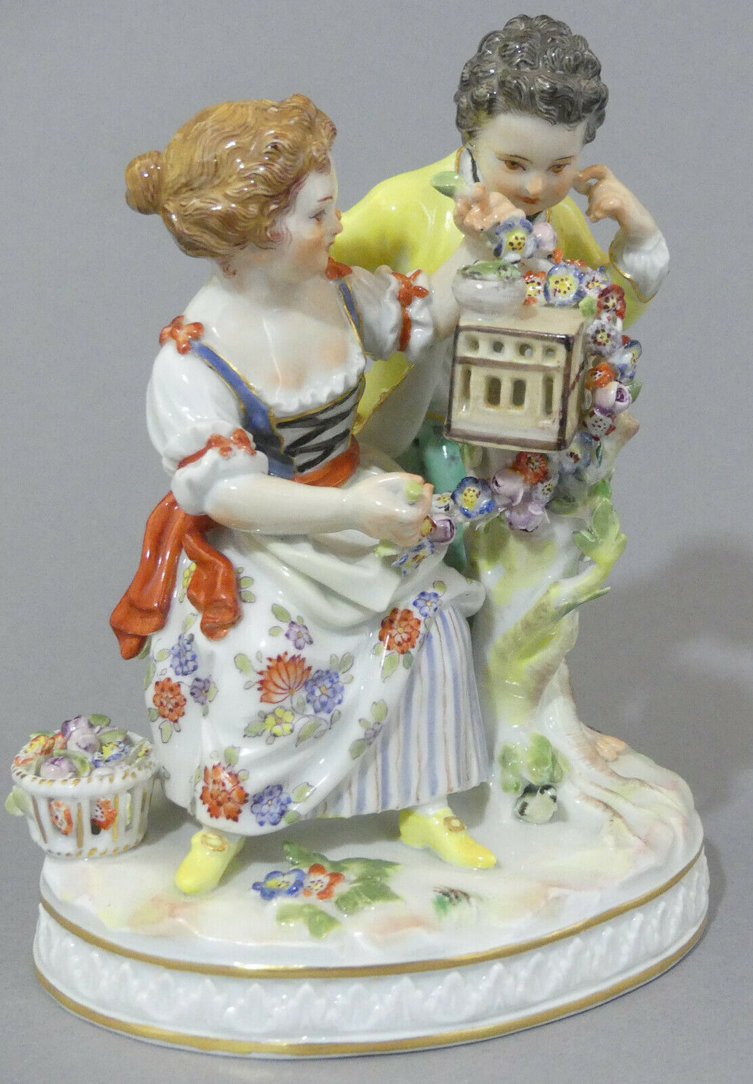 ⚔ Meissen Figur G 91 Paar Allegorie Frühling Vogelkäfig - Vier Jahreszeiten TOP