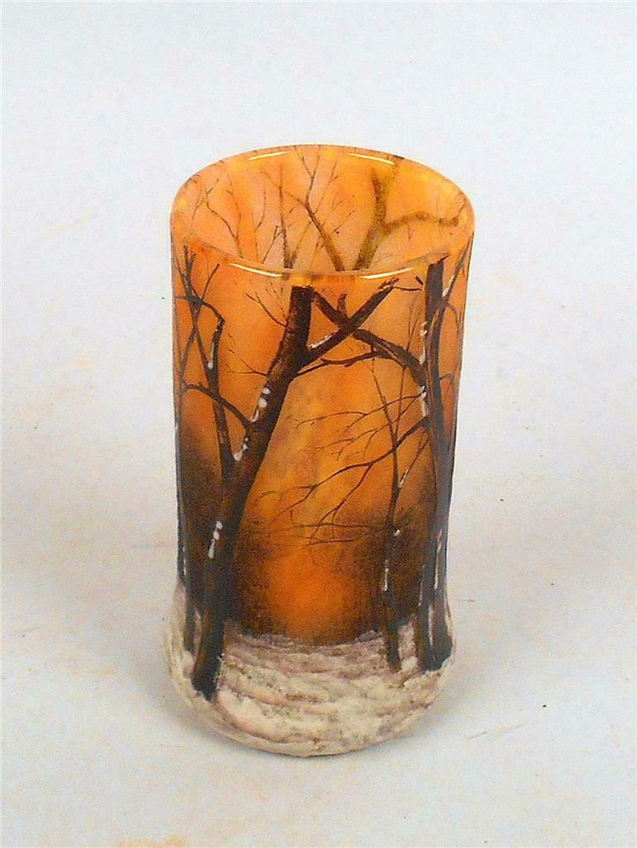 SIGNED DAUM NANCY WINTER SCENIC WOODLAND DECOR 6" VASE