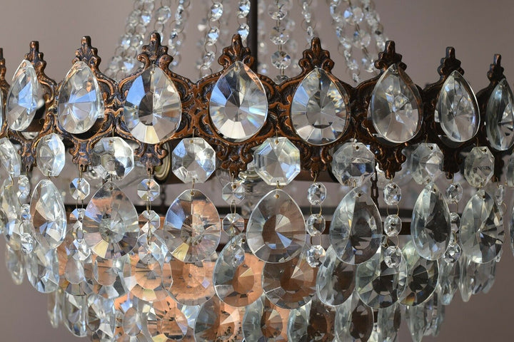 Vintage Crystal Chandelier, Antique Lighting, lamp, Hall pendant for Home Living
