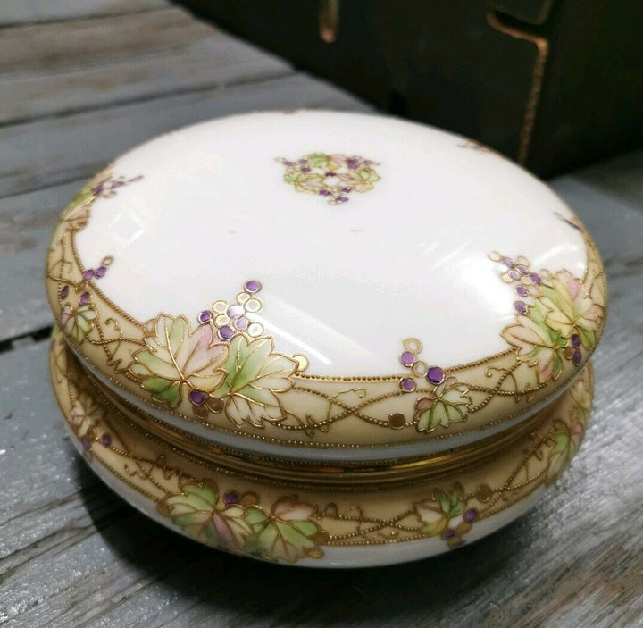 Antique Nippon Hand Painted Humidor Bowl Gilt Gold Grape Morimura Bros Vintage