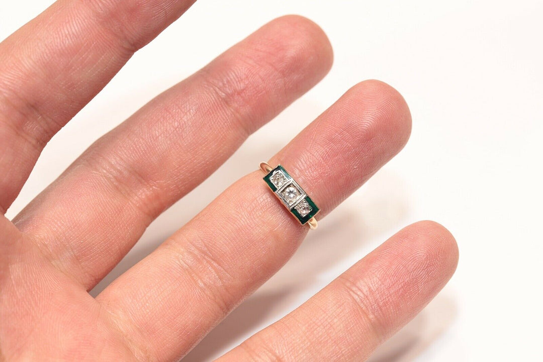 アンティーク 18K エナメル アールデコ ナチュラルダイヤモンドのリング