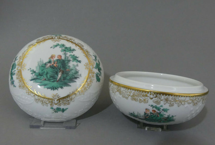 ⚔ Meissen Dose galante Szenen kupfergün Watteau 1.Wahl ø 12,5 cm - NP 7.490,-€