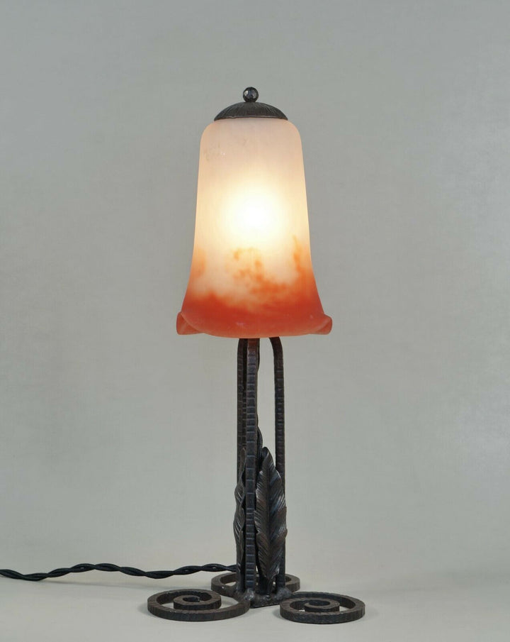 NOVERDY : FRENCH 1930 ART DECO LAMP . wrought iron ..... degué muller era France