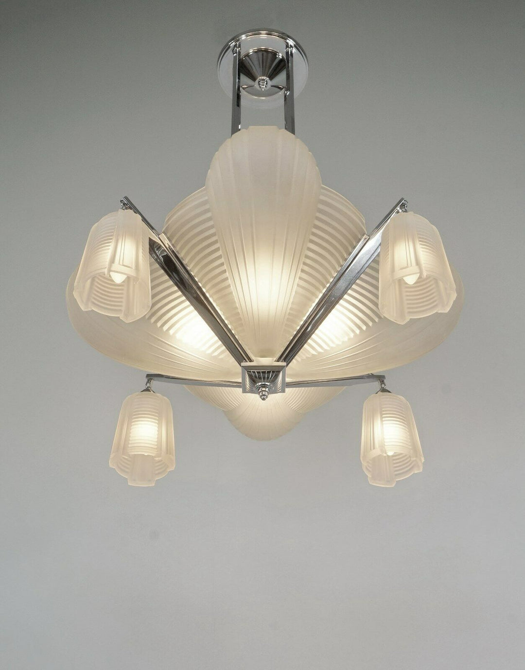 H.PETITOT : LARGE FRENCH 1930 ART DECO CHANDELIER cleopatra ..... Muller freres
