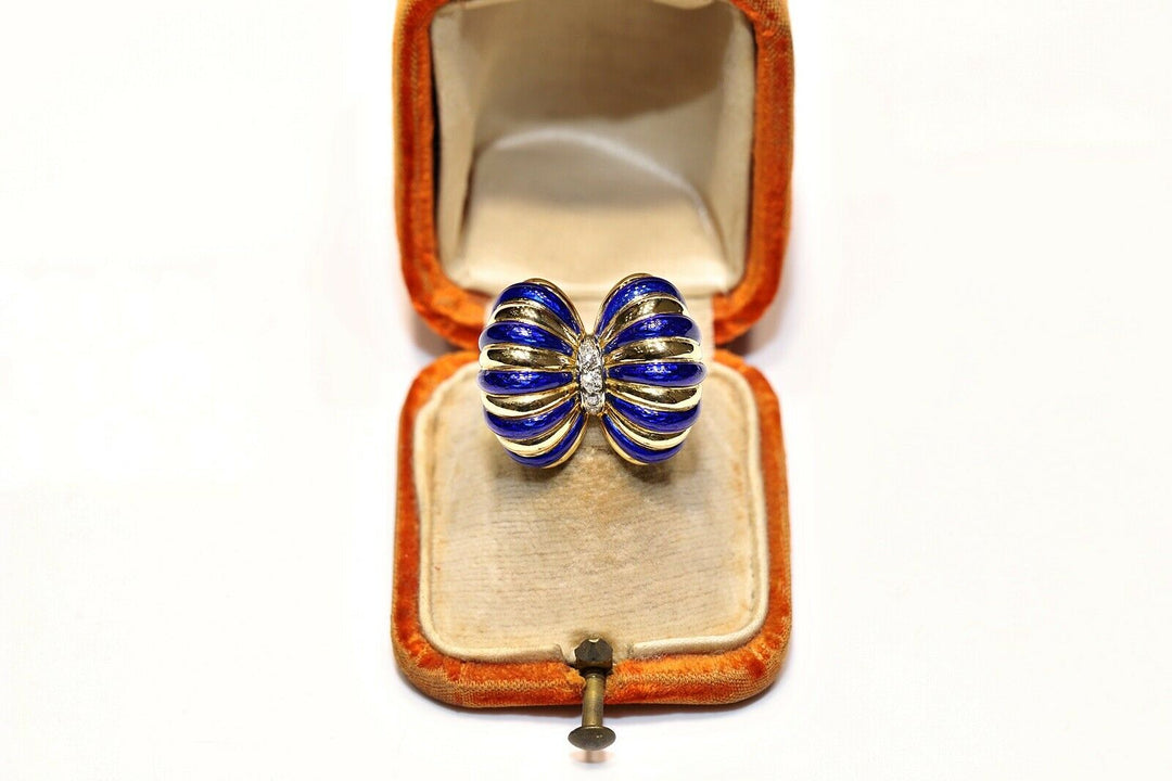アンティーク 18K ナチュラルダイヤモンドとエナメルのリング