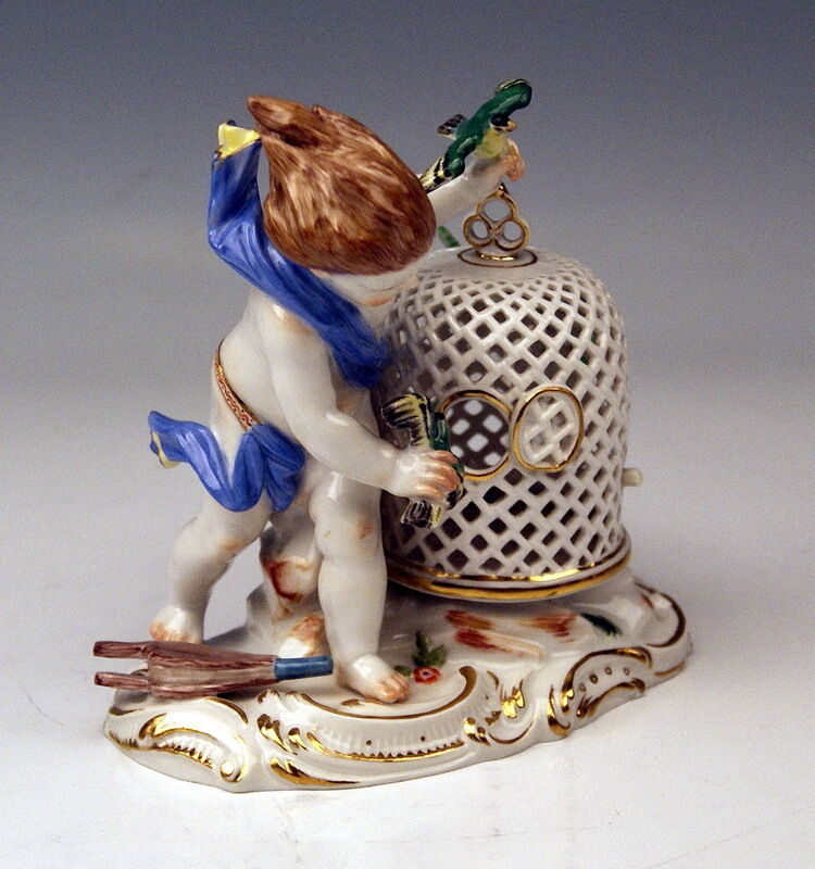 MEISSEN FIGUR DIE LUFT PUTTO KNABE VÖGEL KÄFIG CHERUBBOY BIRDS CAGE MNR: C 99