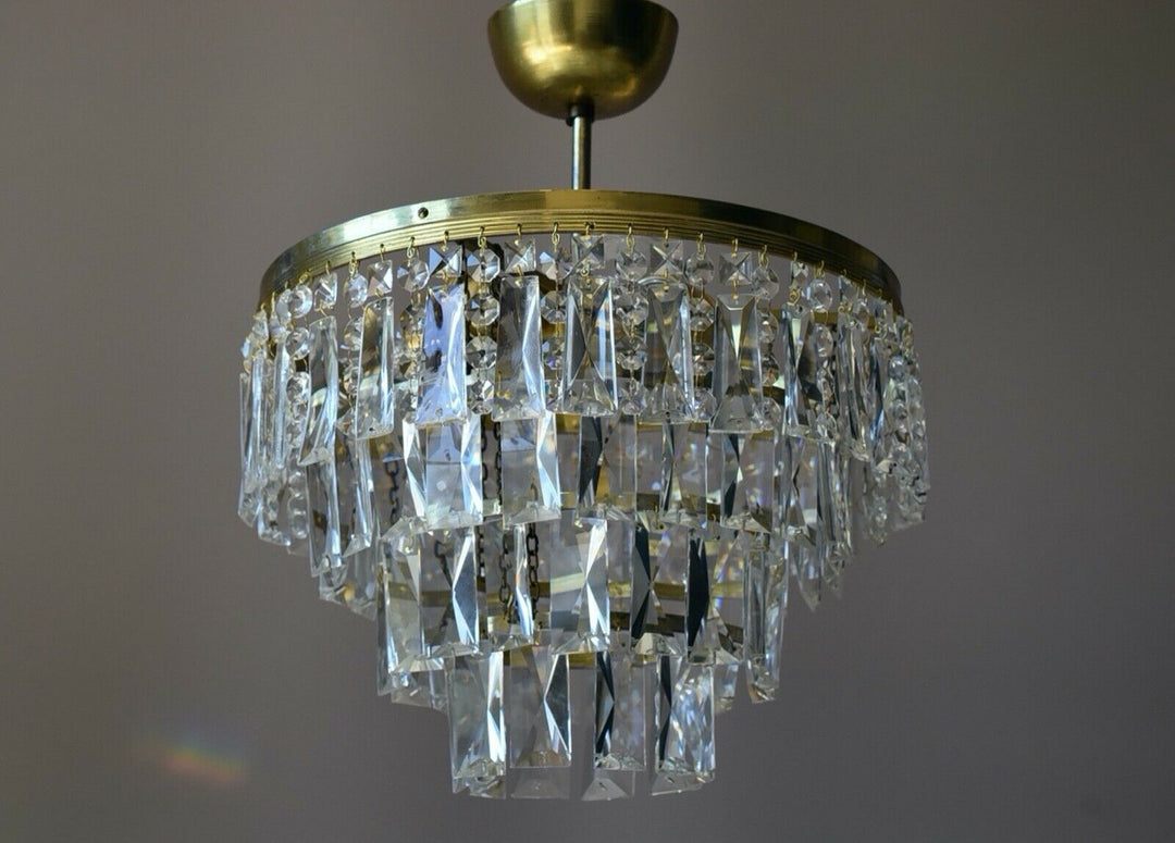 Flush Ceiling Light Vintage Chandelier, Antique Lighting, Oblong Crystal Light