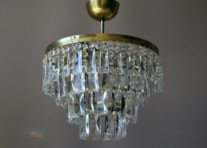 Flush Ceiling Light Vintage Chandelier, Antique Lighting, Oblong Crystal Light