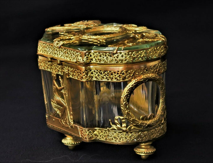 Coffret à Bijoux EMPIRE Bronze Doré Cristal Baccarat Femmes à l’Antique XIXème