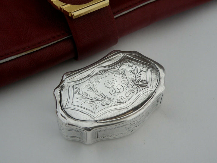 Antique French Sterling Silver pill Box Engraved decor