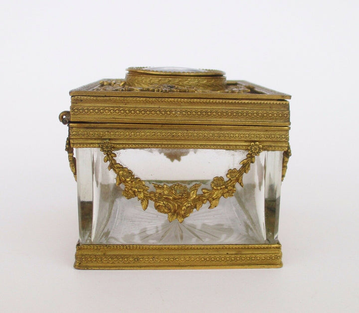 RARE ANTIQUE 19TH CENTURY FRENCH BRONZE & BACCARAT CRYSTAL JEWERLY CASKET BOX