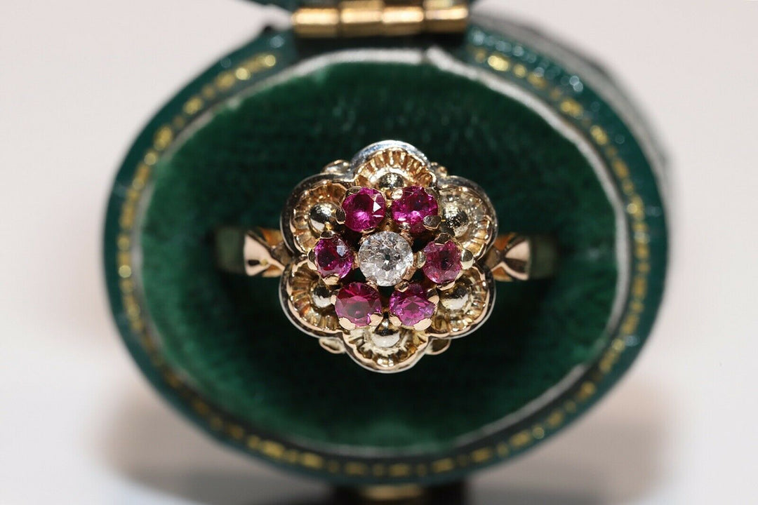 アンティーク 18K ナチュラルダイヤモンドとルビーのヴィクトリアンリング