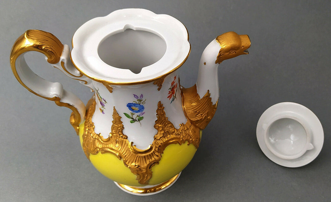 マイセンBフォーム、黄色に花々、コーヒーポット、一級品