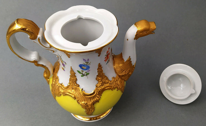 マイセンBフォーム、黄色に花々、コーヒーポット、一級品