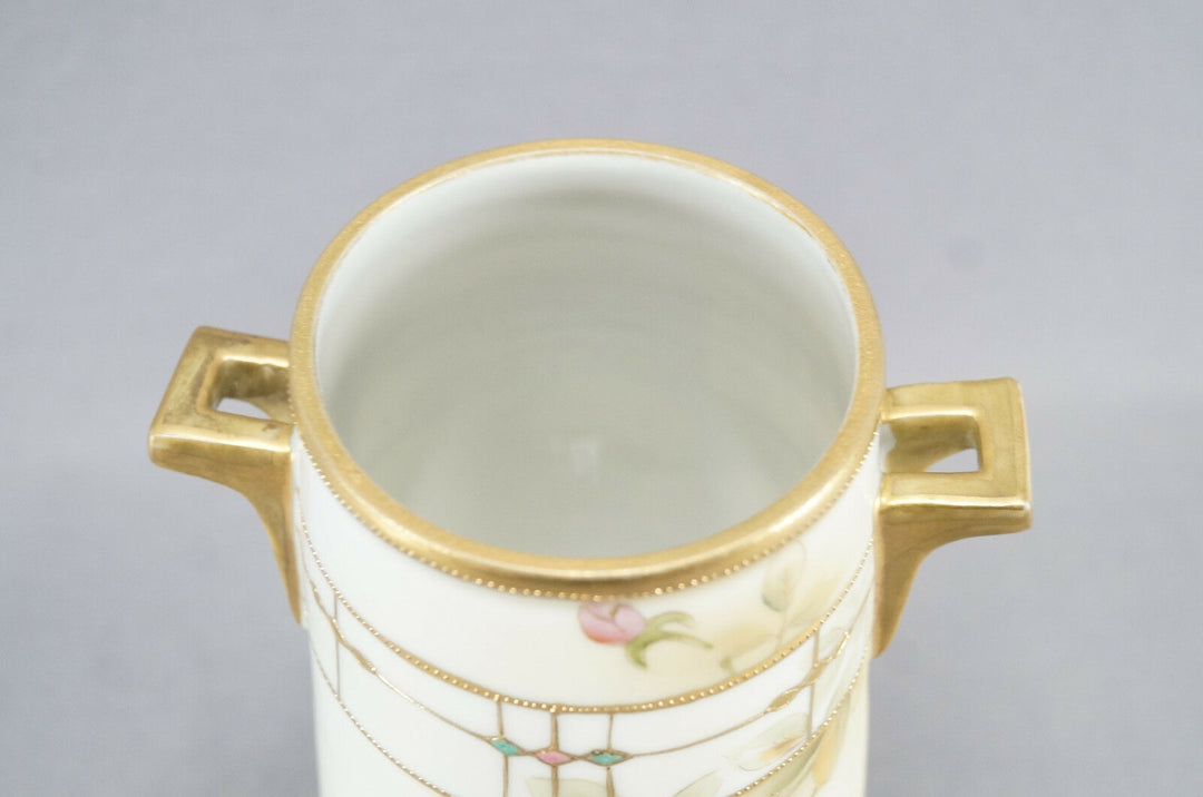 Nippon Morimura Hand Painted Pink & Yellow Wild Roses Vase Circa 1911 - 21