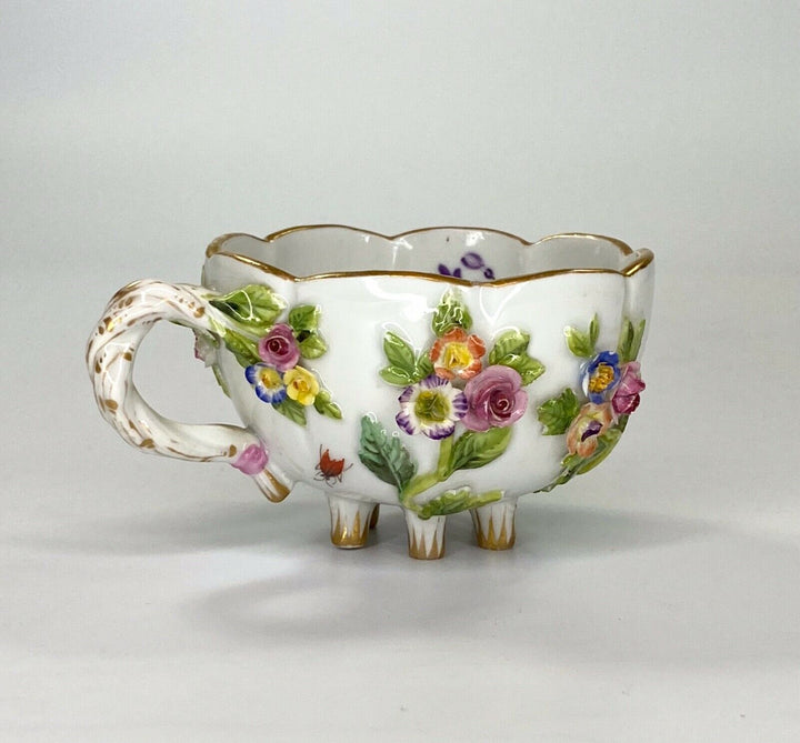 Meissen porcelain cup & saucer. Flower & Fruit encrusted, c. 1870.