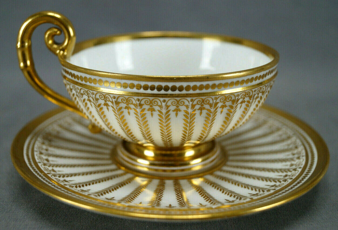 Authentic Sevres Gold Gilt Laurel Leaves Empire Form Tea Cup & Saucer Circa 1822
