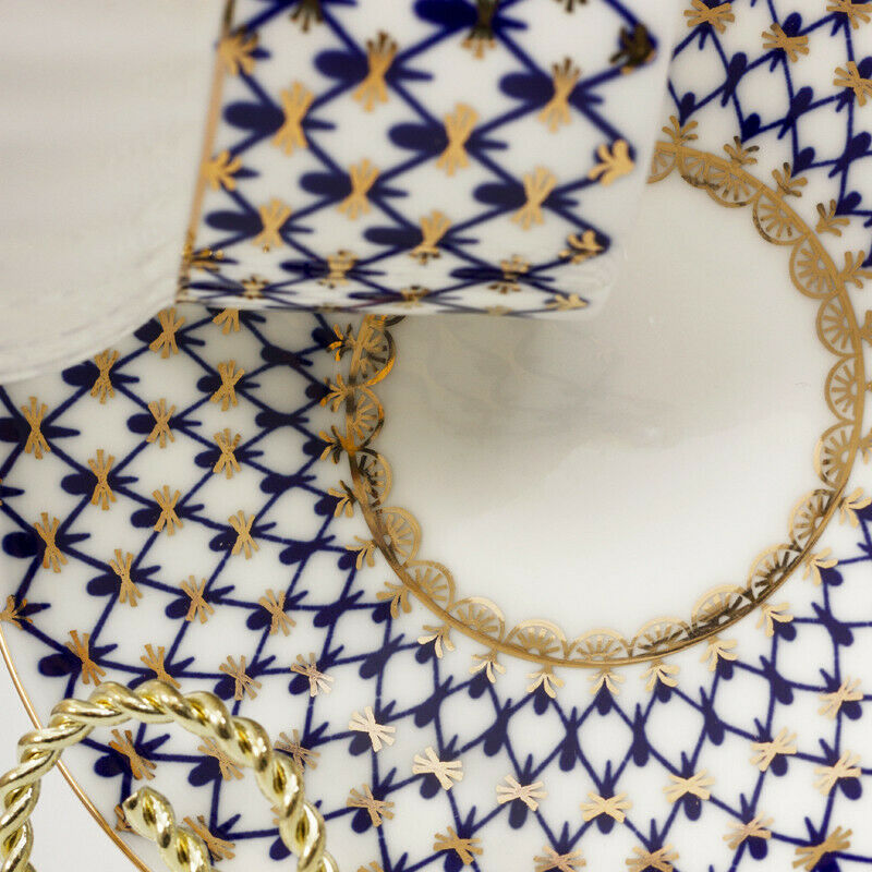 Wave Cobalt Net Coffee Cup & Saucer Imperial Porcelain Lomonosov Bone China