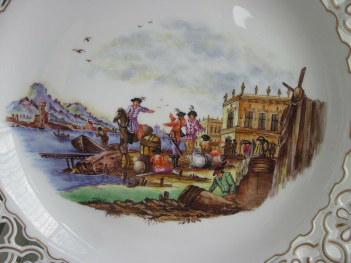 Schöner großer Meissen Wand-Teller mit Hafen / Handels-Szene