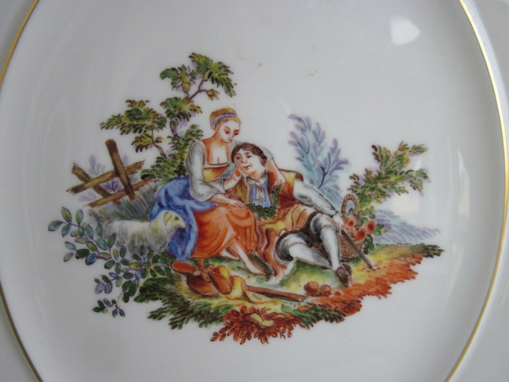 Schöne Meissen Bildplatte mit Watteau-Malerei, Liebes-Szene und Gold