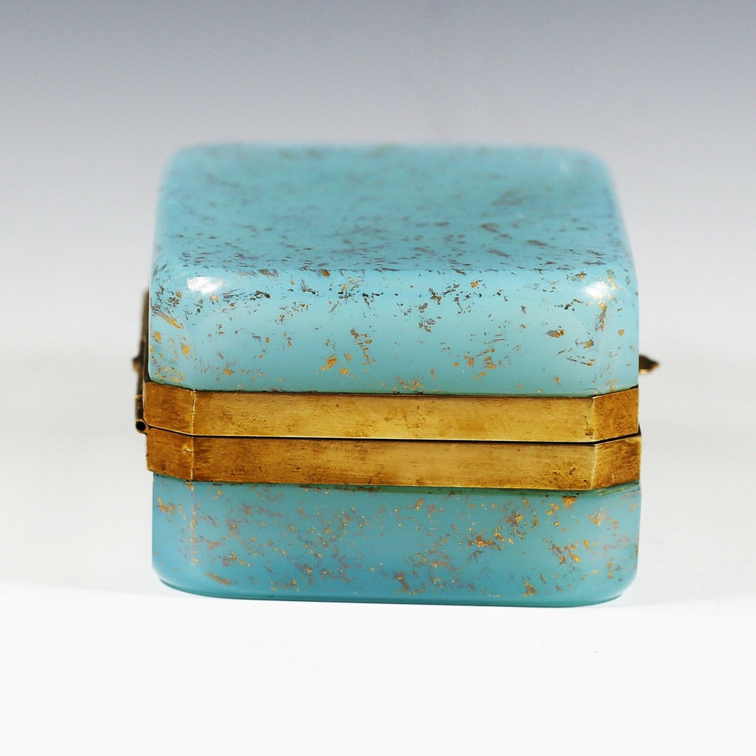 Vintage Italy Murano blue opaline Aventurine glass trinket or jewelry hinged Box