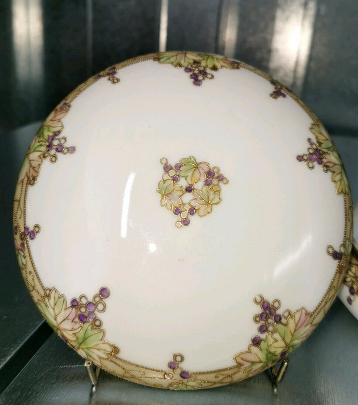 Antique Nippon Hand Painted Humidor Bowl Gilt Gold Grape Morimura Bros Vintage