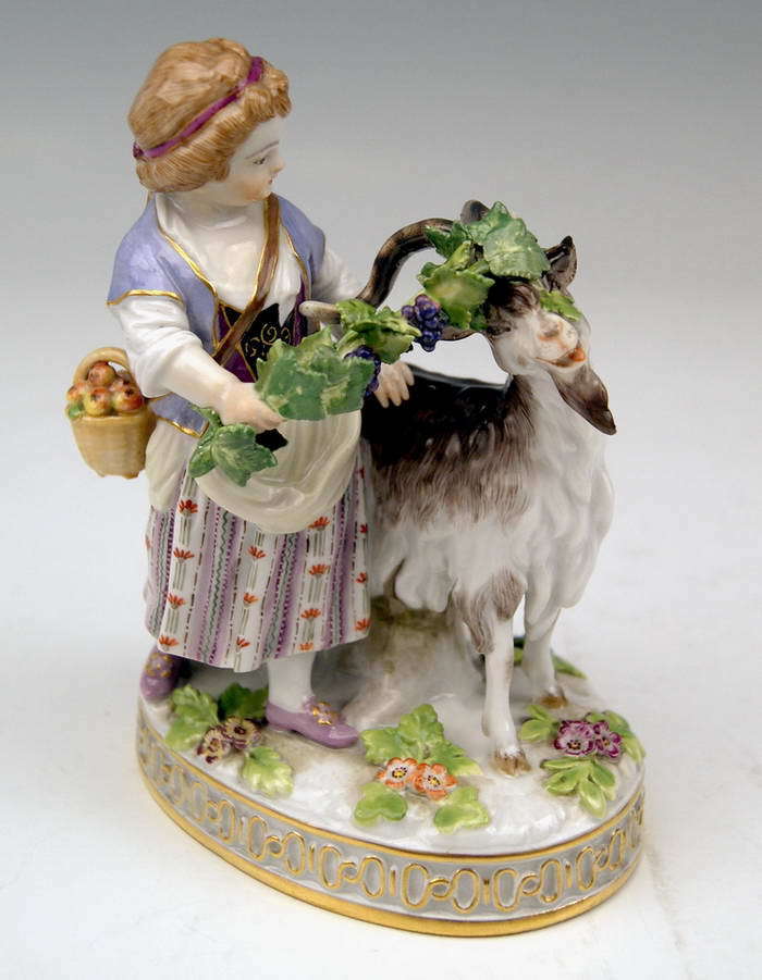 MEISSEN SCHÄFERIN FIGUR MIT ZIEGE MÄDCHEN GIRL SHEPHERD WITH GOAT MNR: H81 1880