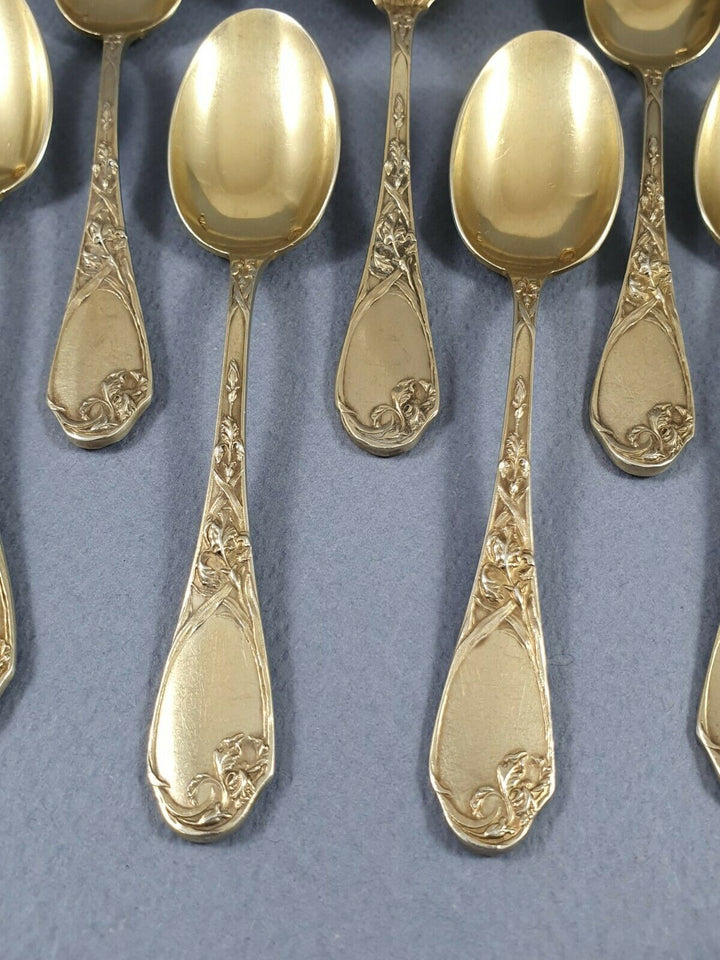 Puiforcat service à thé en vermeil Argent massif Art Nouveau Iris Cuillères