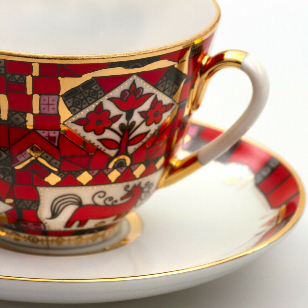 インペリアルポーセリン　カップ＆ソーサーセット 　ロモノーソフ　赤い馬モチーフ