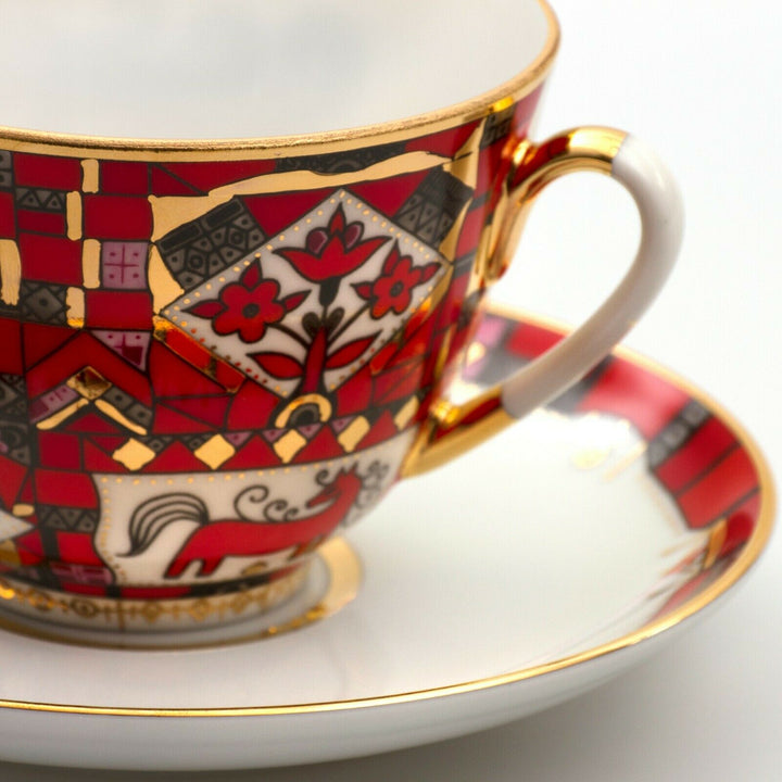 インペリアルポーセリン　カップ＆ソーサーセット 　ロモノーソフ　赤い馬モチーフ