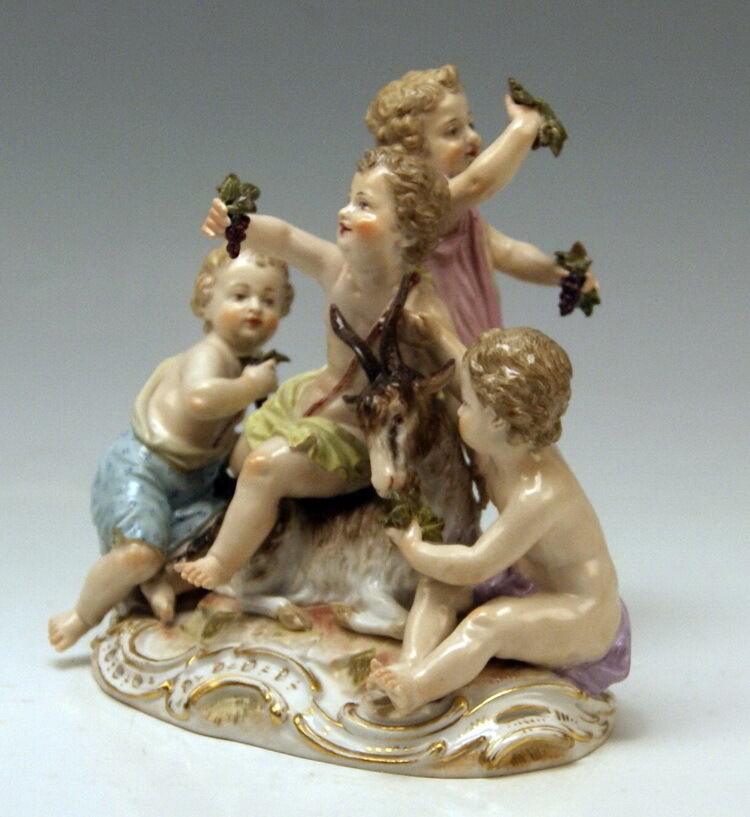 MEISSEN FIGUR GRUPPE DER HERBST PUTTEN MIT GEISSBOCK THE AUTUMN MNR:2499 UM 1860