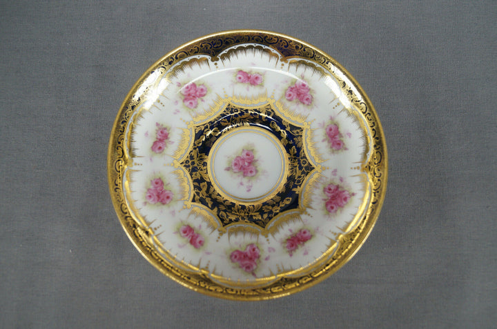 Paragon Pink Roses Cobalt & Gold Empire Form Chocolate Cup & Saucer Circa 1907