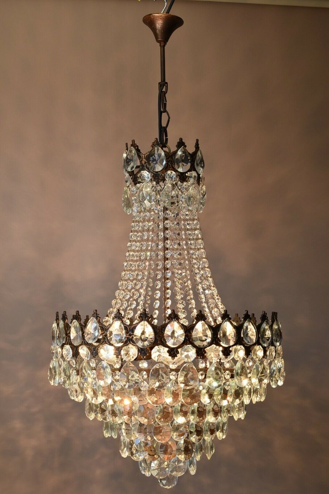 Vintage Crystal Chandelier, Antique Lighting, lamp, Hall pendant for Home Living