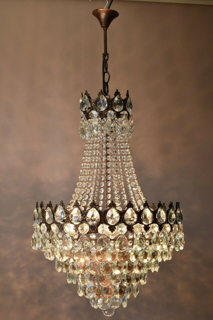 Vintage Crystal Chandelier, Antique Lighting, lamp, Hall pendant for Home Living