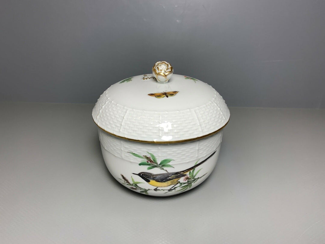 GROSSE MEISSEN DECKELDOSE ZUCKERDOSE DOSE VOGEL SCHMETTERLING TOP ZUSTAND 1.WAHL