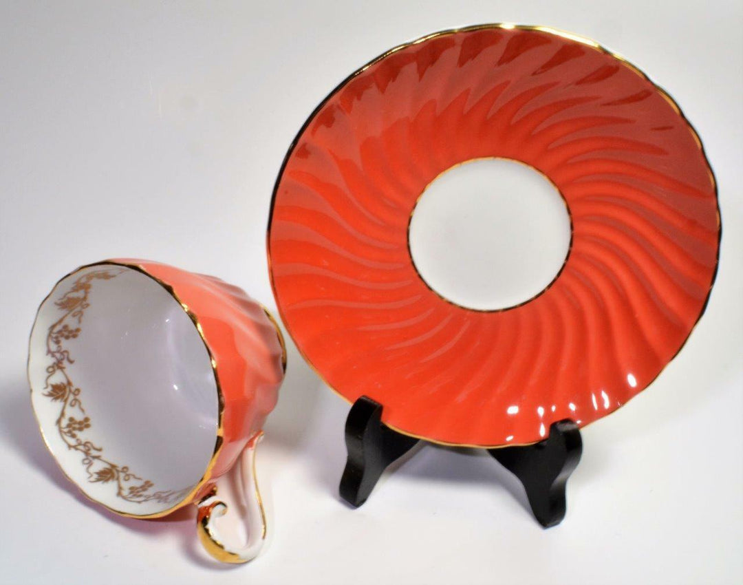 60s AYNSLEY Bone China England Coral Gold GRAPES #15531 Set Tea Cup & Saucer