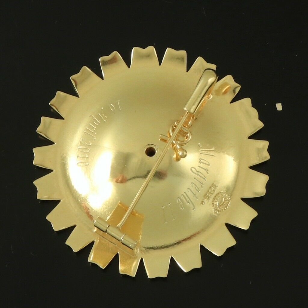 Georg Jensen. Gilded Silver Daisy Brooch / Pendant with Rose Enamel. 50mm