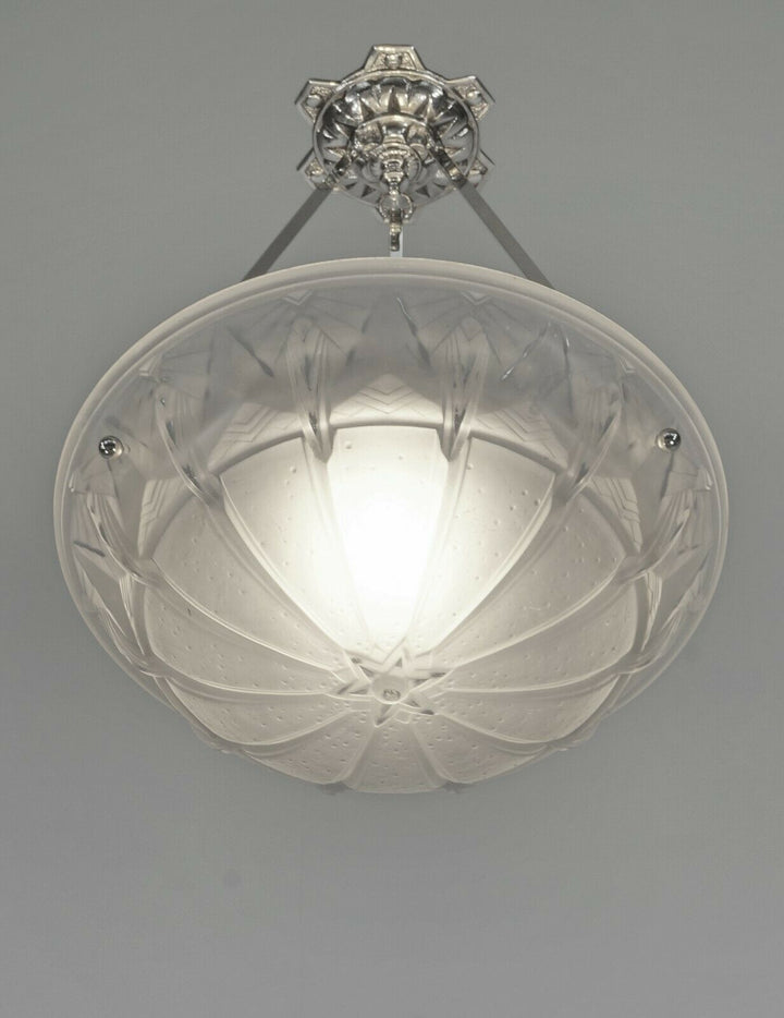 MULLER FRERES : FRENCH 1930 ART DECO PENDANT CHANDELIER ... lamp bronze lustre