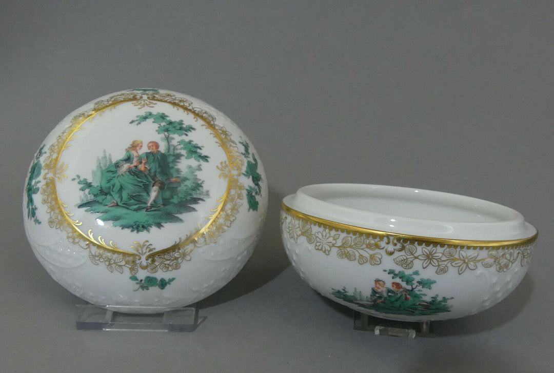 ⚔ Meissen Dose galante Szenen kupfergün Watteau 1.Wahl ø 12,5 cm - NP 7.490,-€