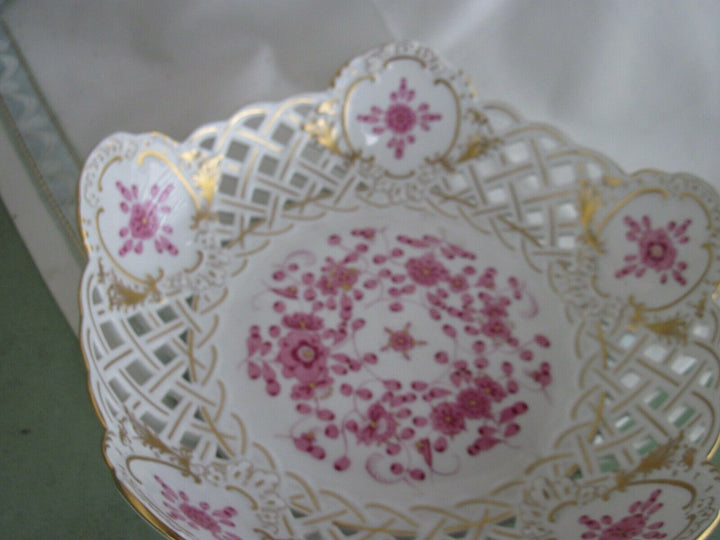 Schöne Meissen Korb-Schale in Dekor Indisch Purpur
