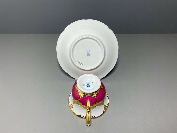 MEISSEN MOKKA GEDECK 2-TLG TASSE UT B-FORM WEINROT ROT BORDEAUX VIEL GOLD