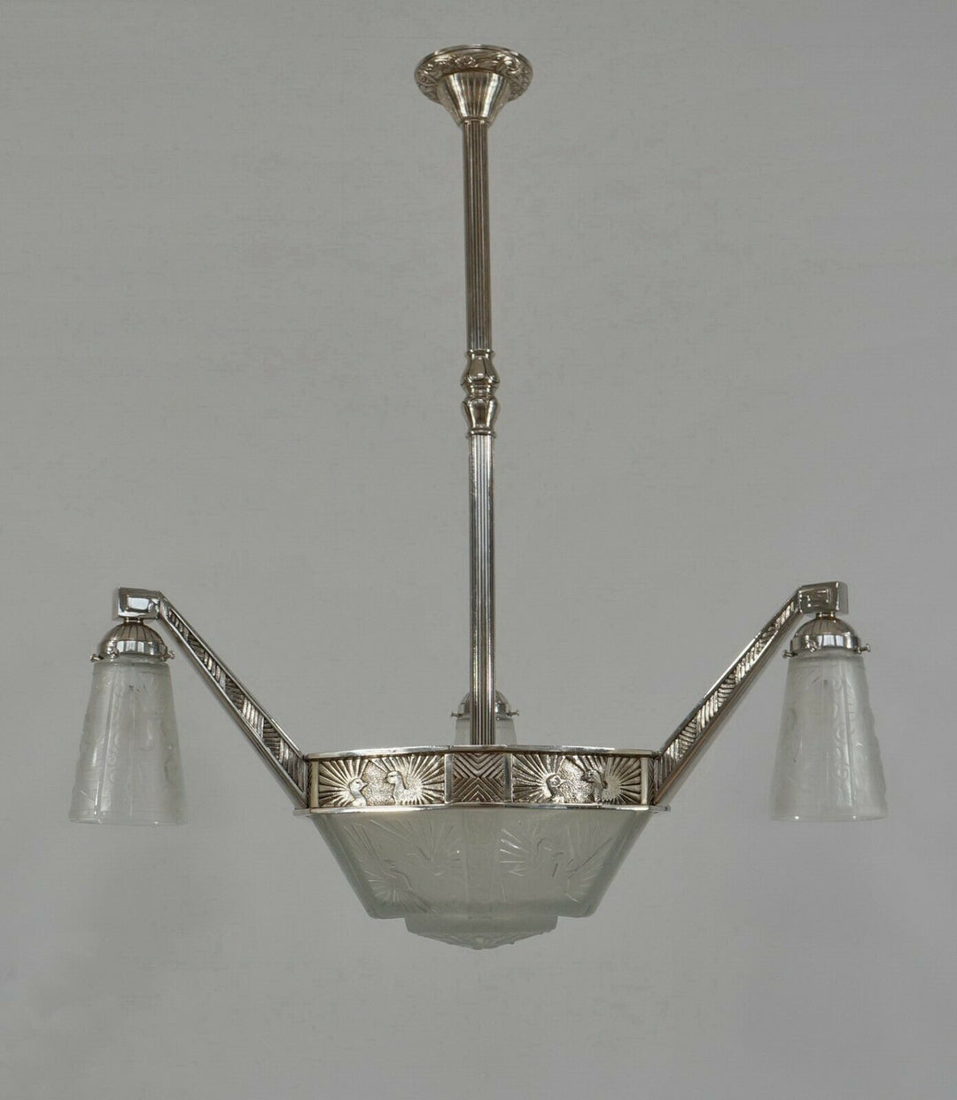 FRENCH 1930 ART DECO peacock CHANDELIER BY MULLER FRERES ..... bronze