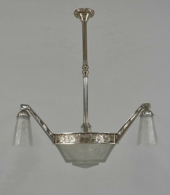 FRENCH 1930 ART DECO peacock CHANDELIER BY MULLER FRERES ..... bronze