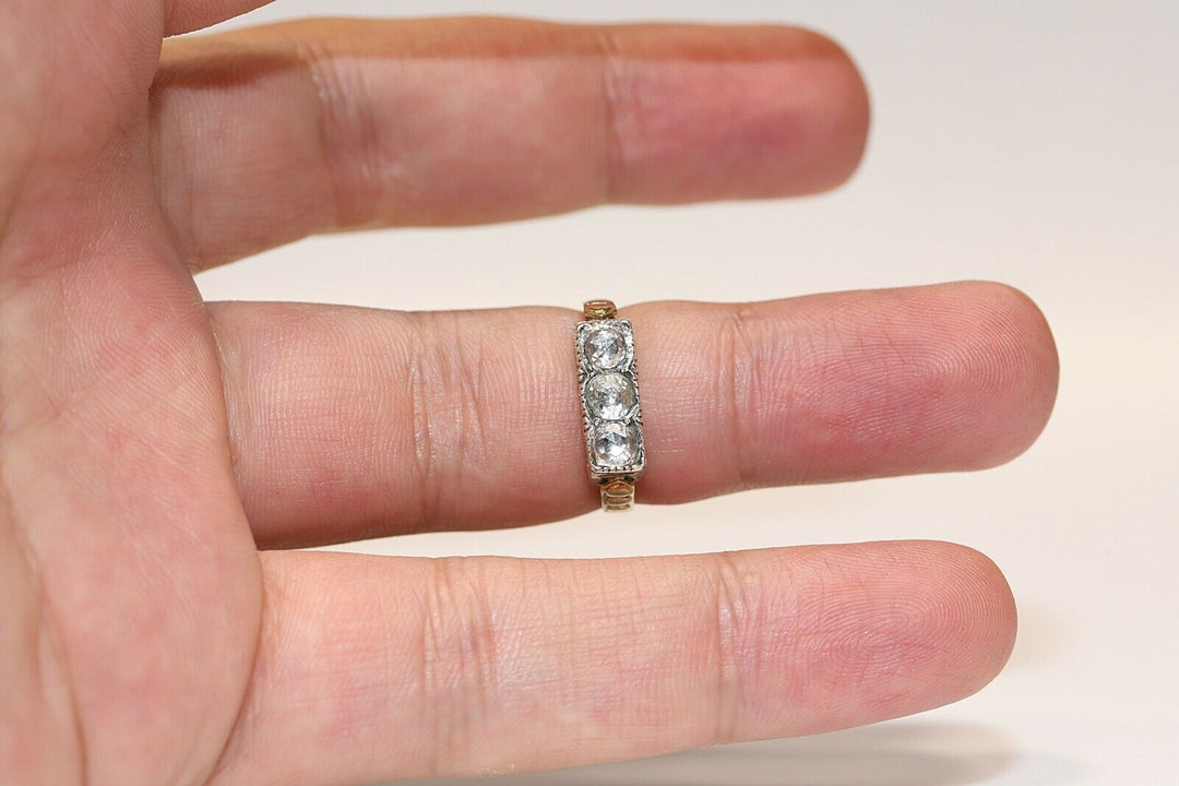 アンティーク 14K ナチュラルローズカットダイヤモンドのヴィクトリアンリング