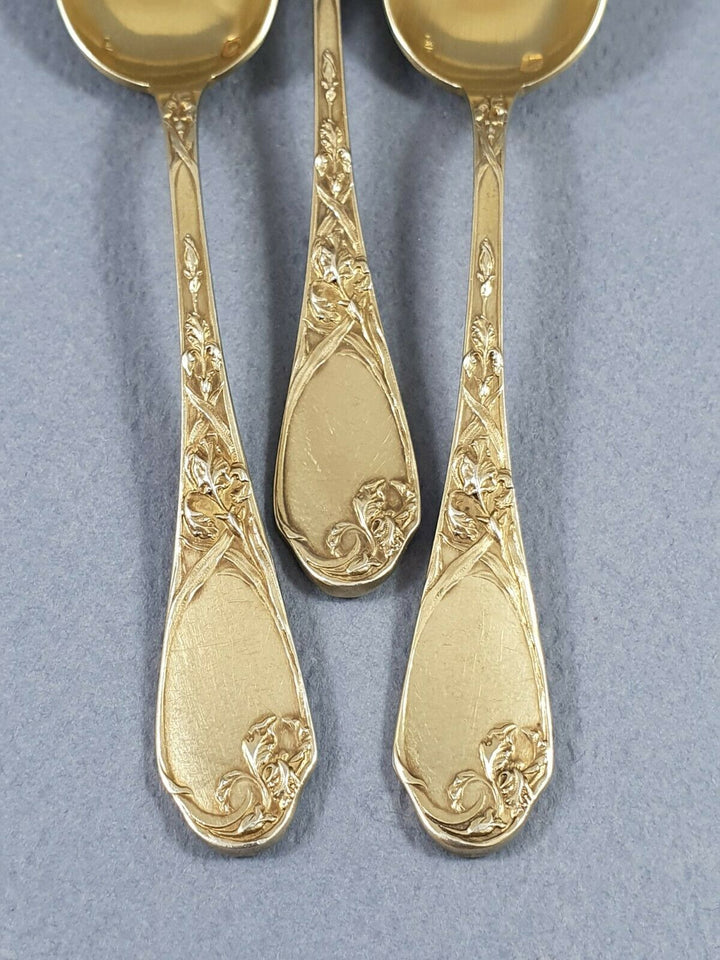 Puiforcat service à thé en vermeil Argent massif Art Nouveau Iris Cuillères